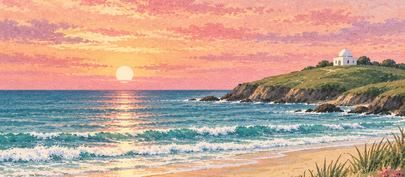 Illustration of the South Coast at sunset